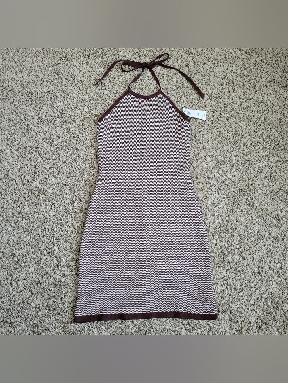 Abercrombie & Fitch Sweater Dress Halter Bodycon Brown White Striped Small NWT
